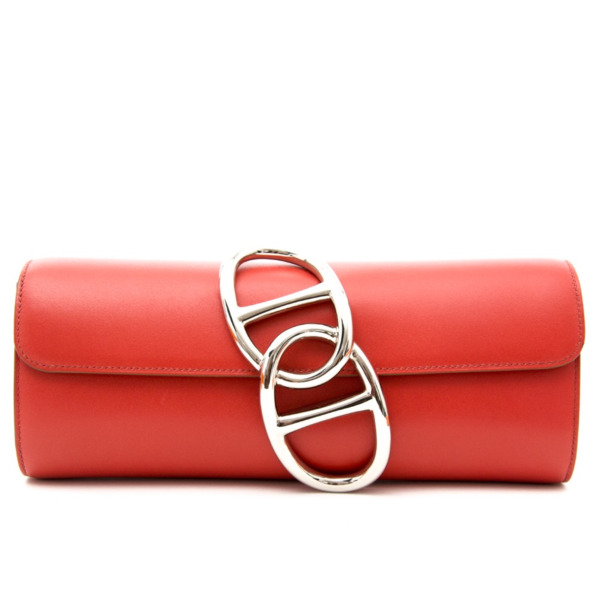 Hermes Sanguine Red Permabrass Medor Pochette Tadelakt Bag Clutch