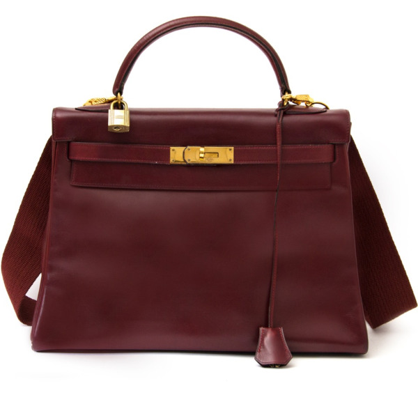 Hermes Kelly Rouge Hermes Boxcalf 32 + Strap Labellov Buy and Sell ...