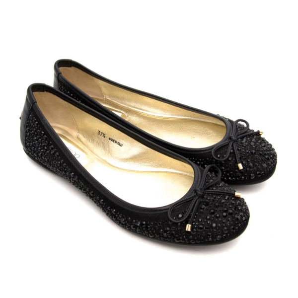 Jimmy Choo womenâ€™s Black Crystal Studded â€˜Weberâ€™ ballerina flats ...