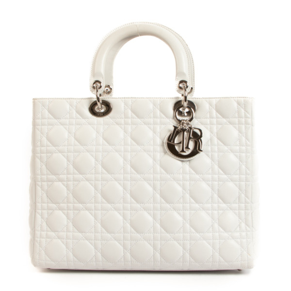 Christian Dior Large Lady Dior White Lambskin Cannage Labellov Buy and ...