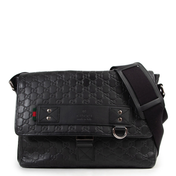 Gucci Black Monogram Leather Messenger Crossbody Bag Labellov Buy and ...