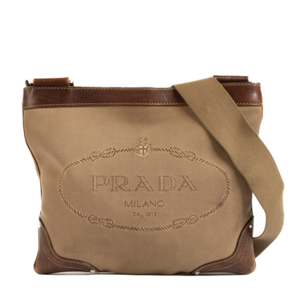 Prada Brown Logo Jacquard Messenger Bag Labellov Buy and Sell Authentic ...