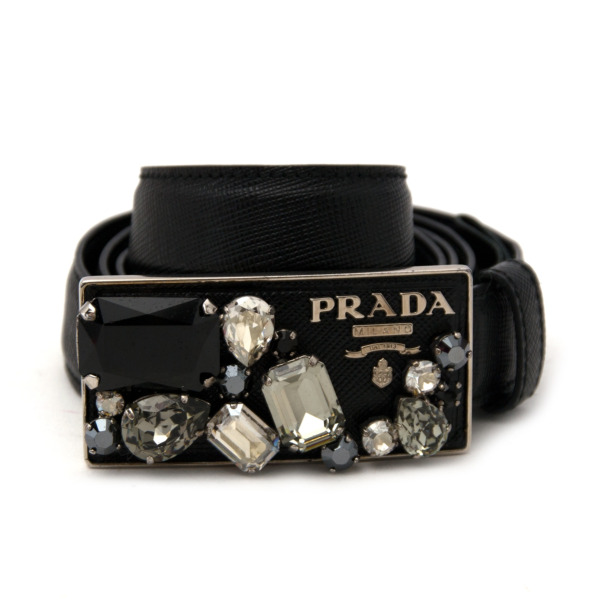 Prada Black Leather Stone Buckle Belt Size Labellov Buy And Sell