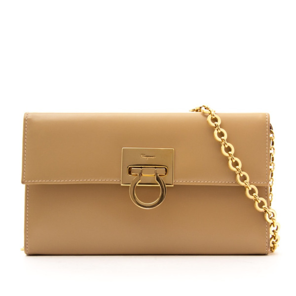 Salvatore Ferragamo Beige Clutch Golden Chain Labellov Buy and Sell ...