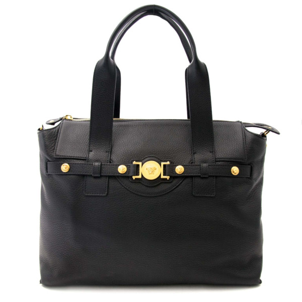 Versace Black Pebbled Leather Medusa Shopping Tote Labellov Buy and ...